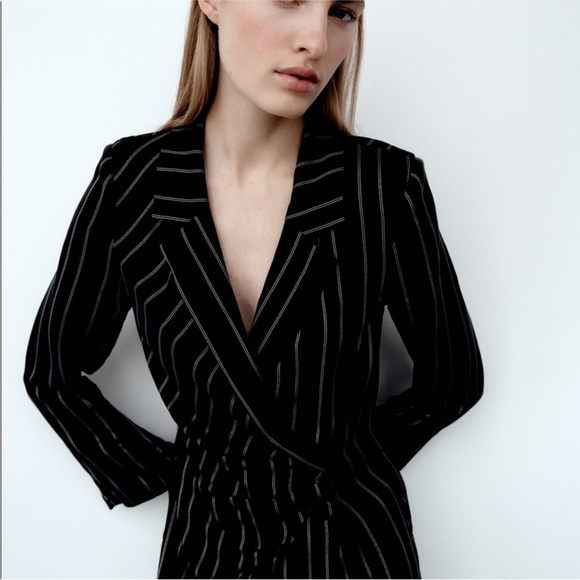 ZARA Black White Striped Blazer Mini Dress - Picture 4 of 13